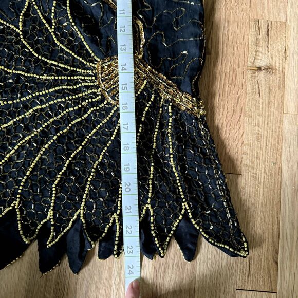 VINTAGE GOLD STAR M 70's beaded sequin gauze hollywood quarter sleeve blouse - Picture 7 of 9